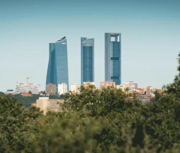 Небоскребы на фоне неба, деревья